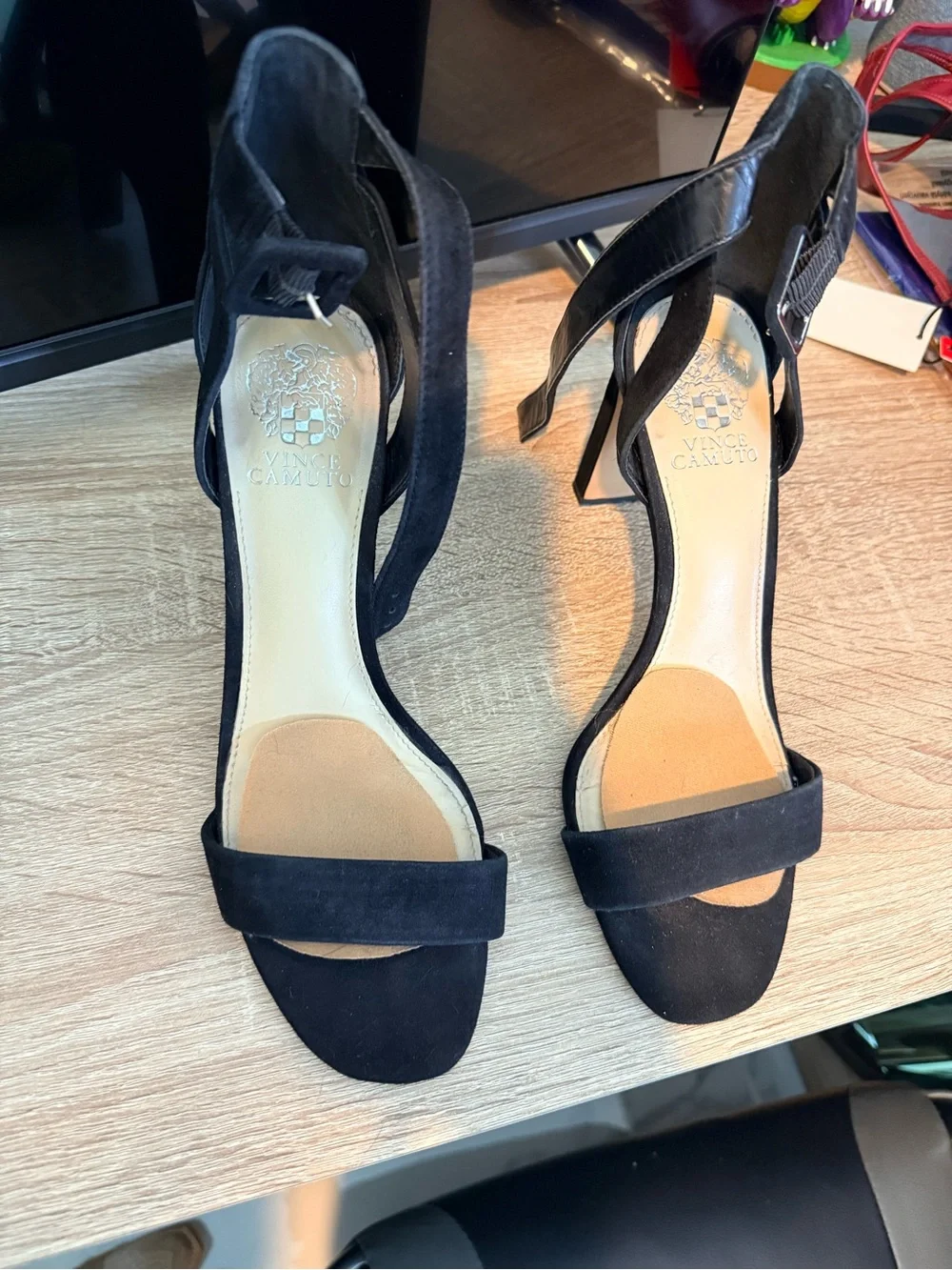 Vince Camuto Black Suede Ankle-Strap Heels